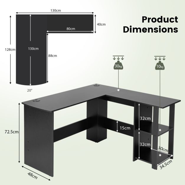 L Shaped Computer Desk Corner Writing Workstation with Storage Shelves