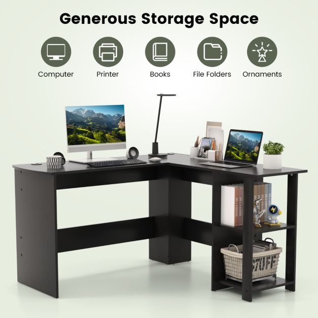 L Shaped Computer Desk Corner Writing Workstation with Storage Shelves
