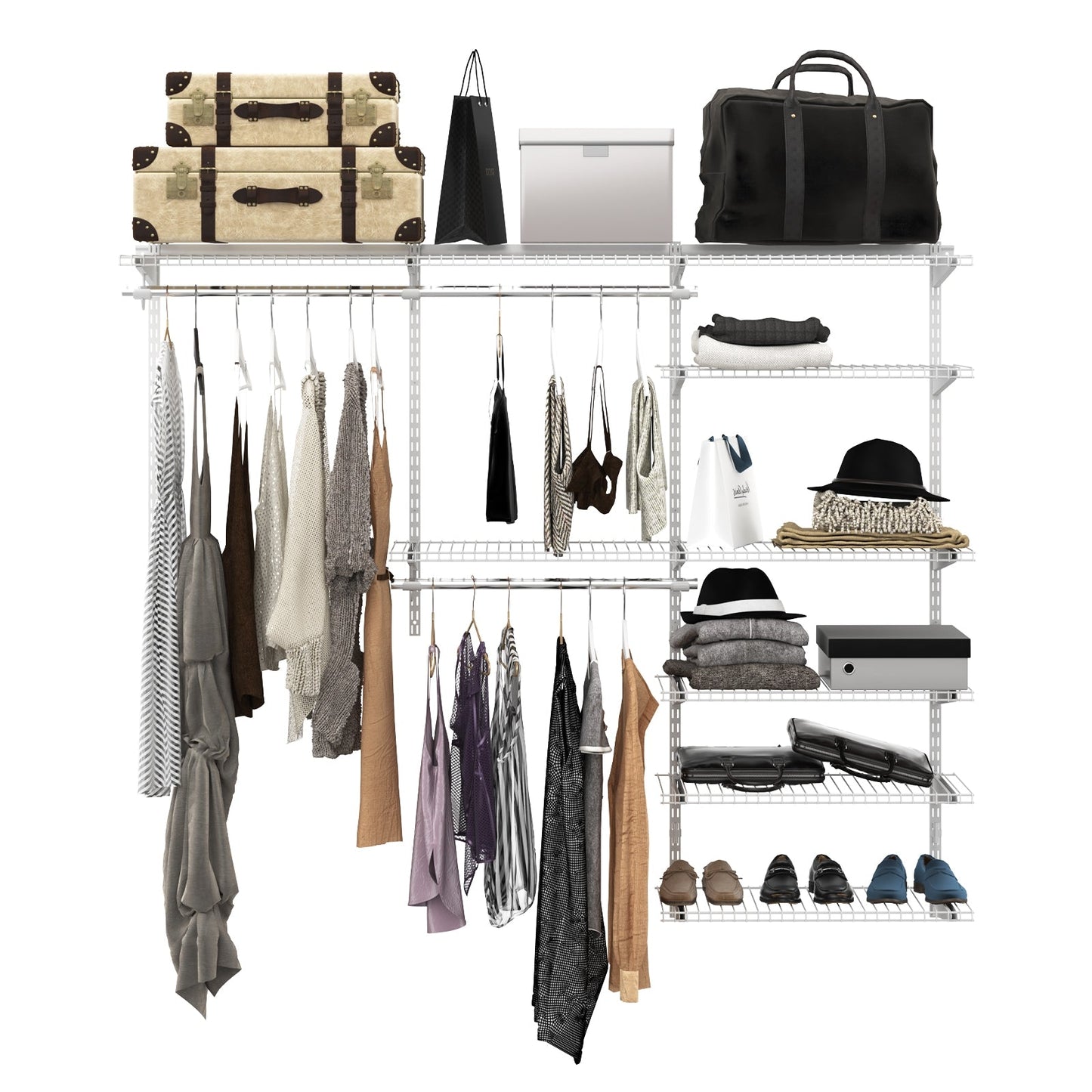 Custom Closet Organizer Kit with Cloth Rods for Bedroom