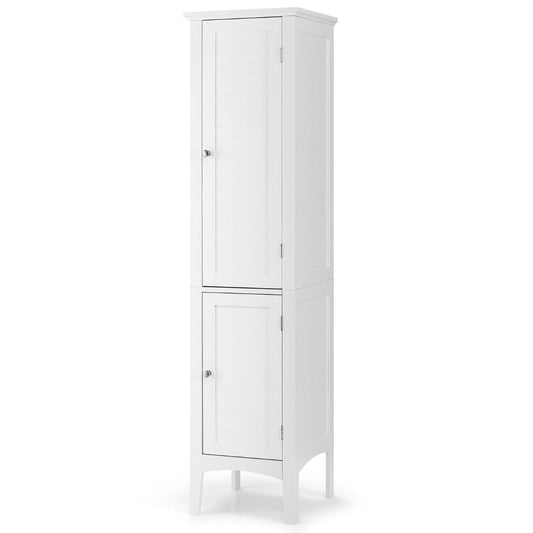 2-Door 160cm High Freestanding Bathroom Cabinet with 5-Tier Shelves-White