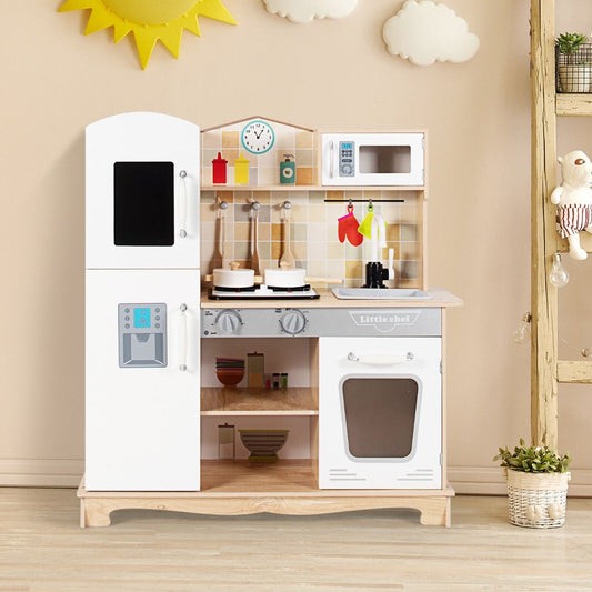 Wooden Pretend Kids Play Kitchen with Sound Chef Role Playing and Light