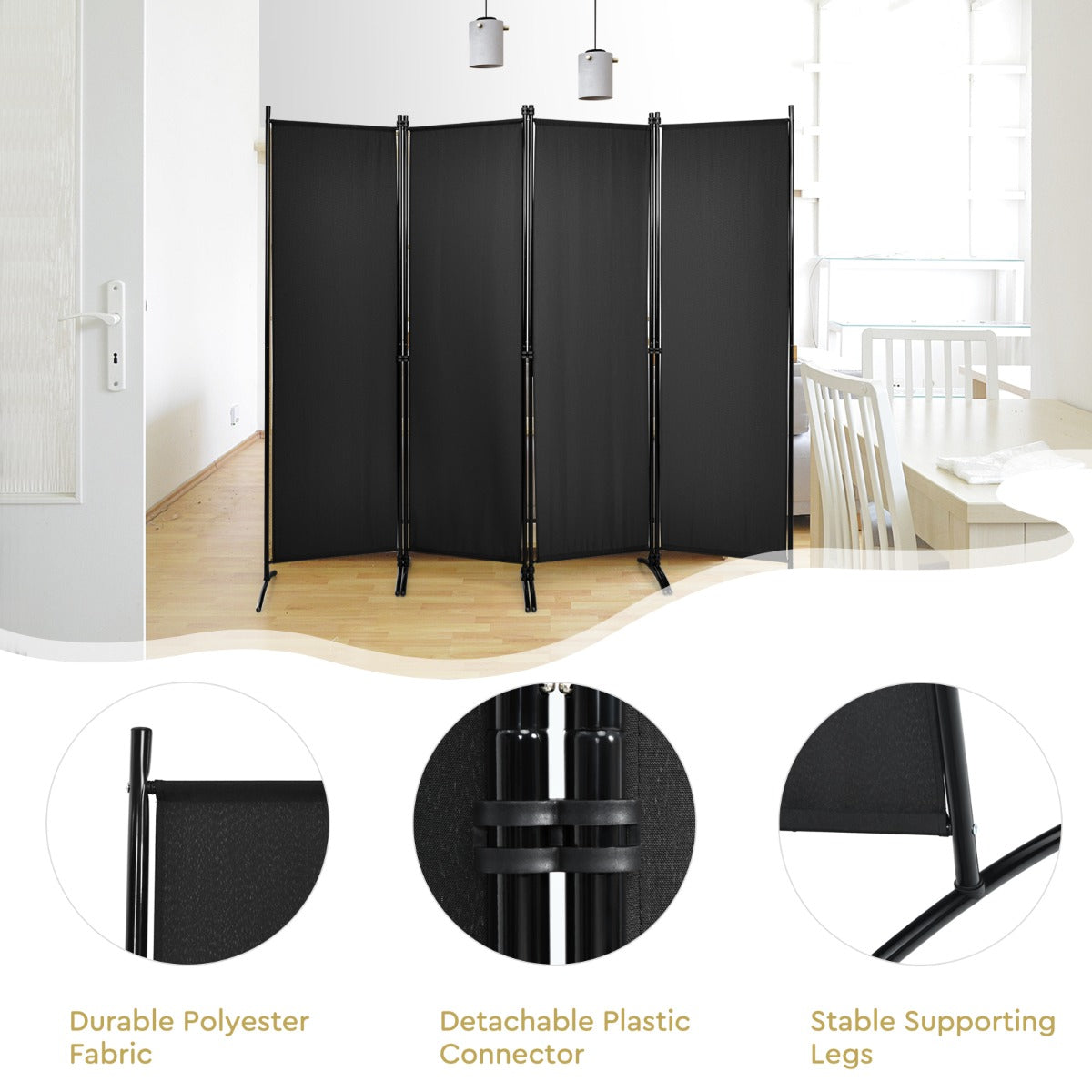 Portable Fiber Wall Divider for Home Office-Black