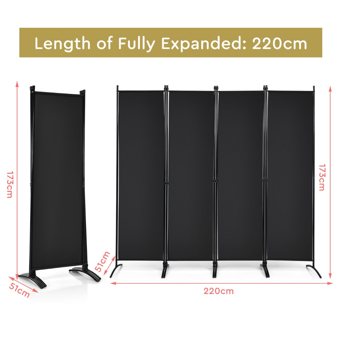 Portable Fiber Wall Divider for Home Office-Black