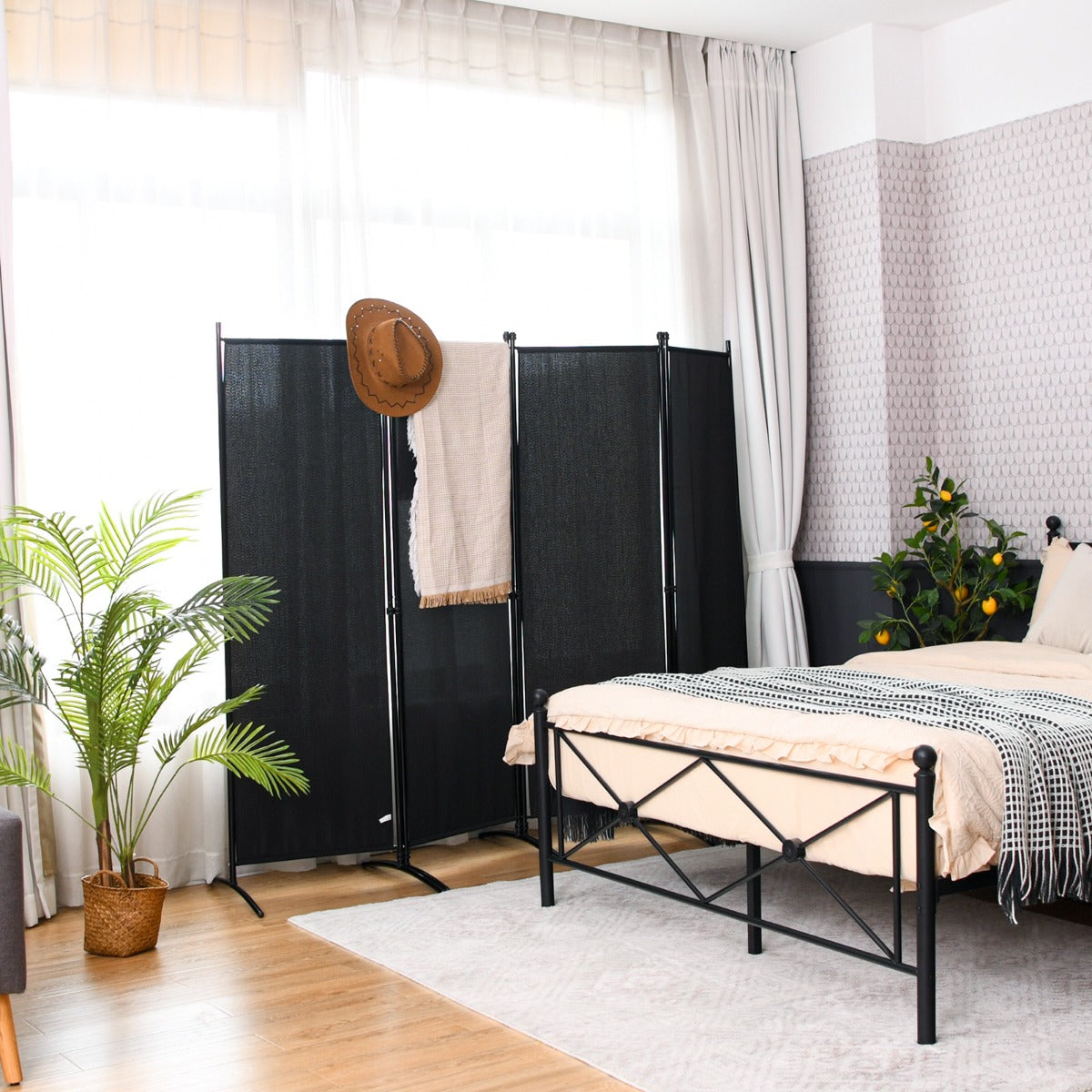 Portable Fiber Wall Divider for Home Office-Black