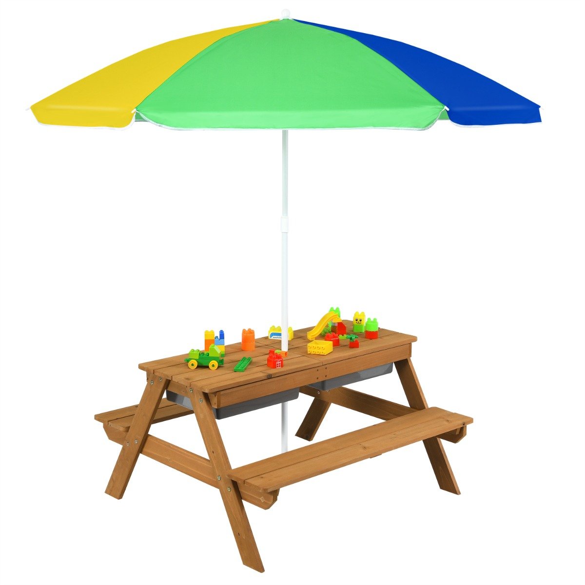 Kids Picnic Table with Umbrella-Yellow & Blue