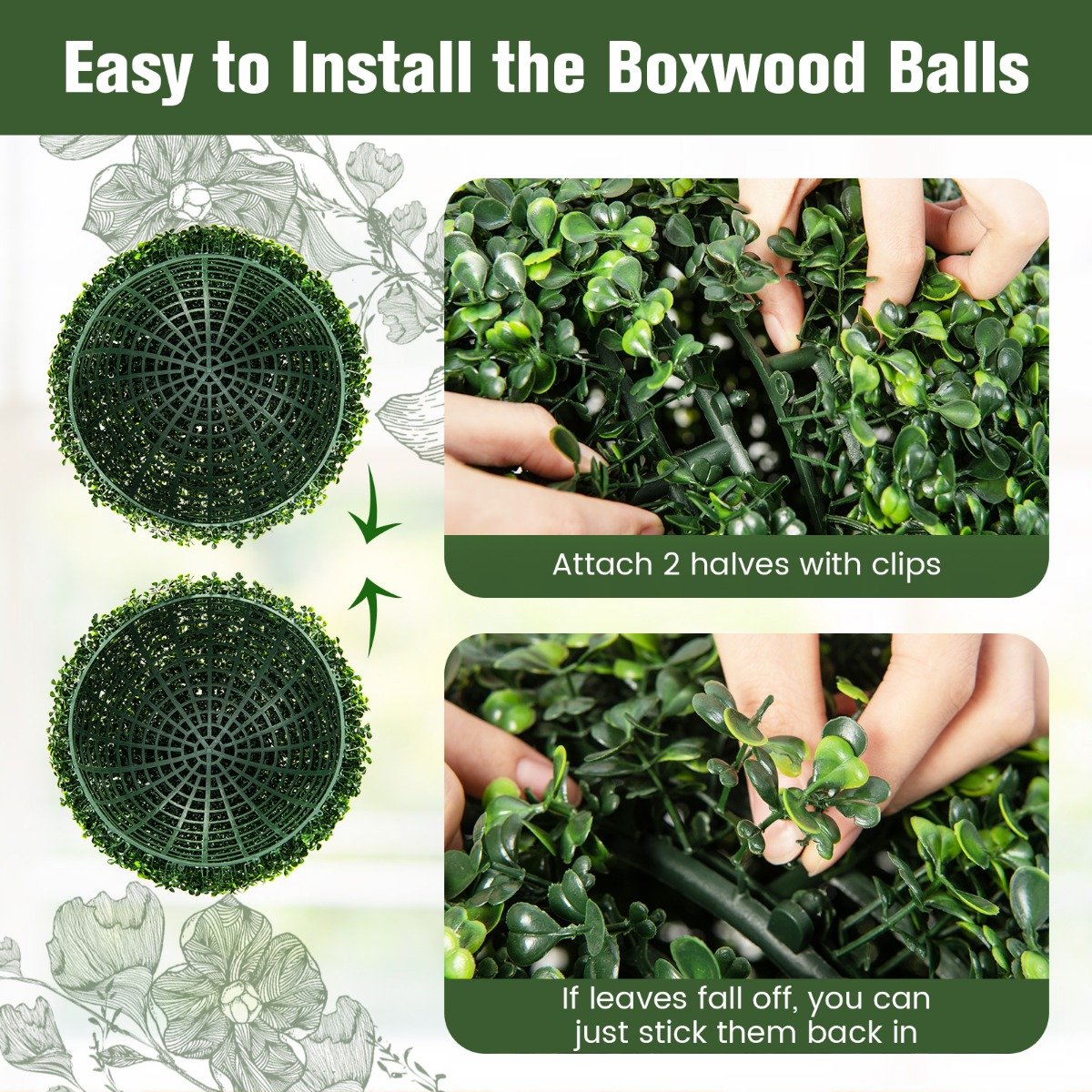Set of 2 Artificial Topiary Balls 48cm Faux Boxwood Balls-No Flower