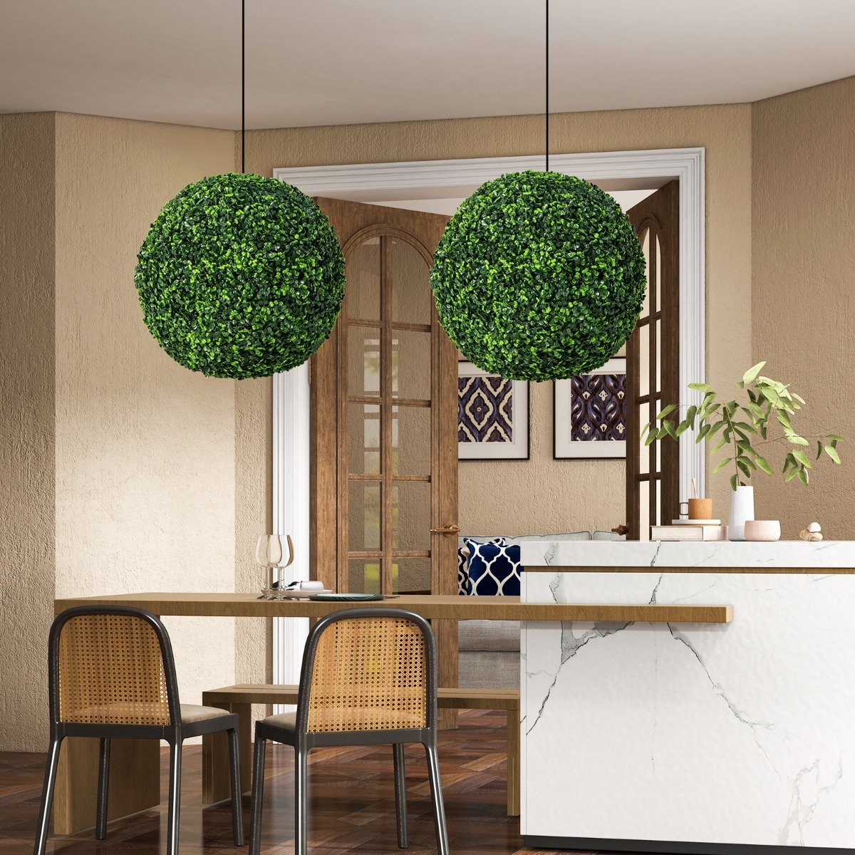 Set of 2 Artificial Topiary Balls 48cm Faux Boxwood Balls-No Flower