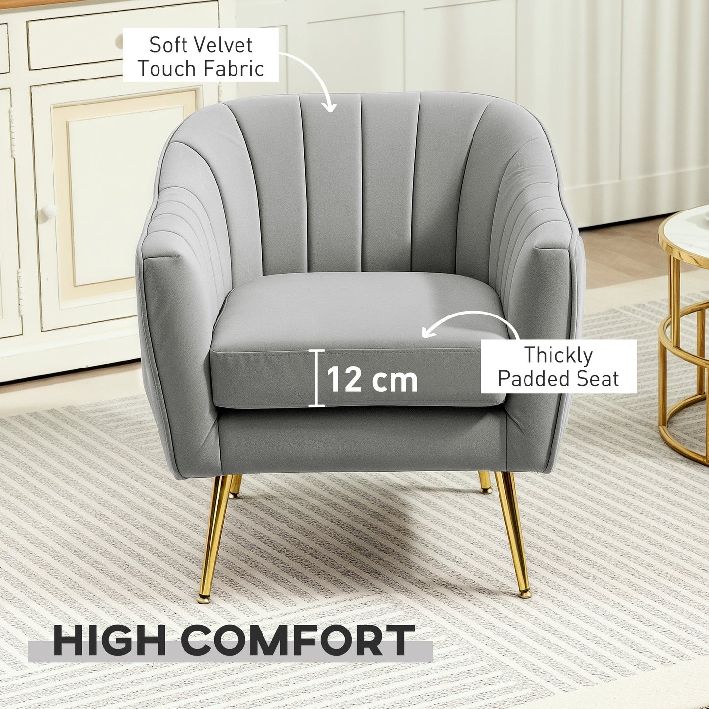 Fotel akcentowy HOMCOM Velvet-Feel Shell Back - szary