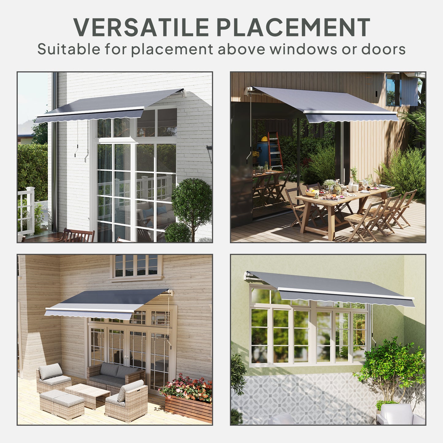 Outsunny Awning Replacement Canopy, Water Resistant UPF 50+ Sun Shade Cover for 3 x 2.5 m Garden Awning (Fabric Only), Grey