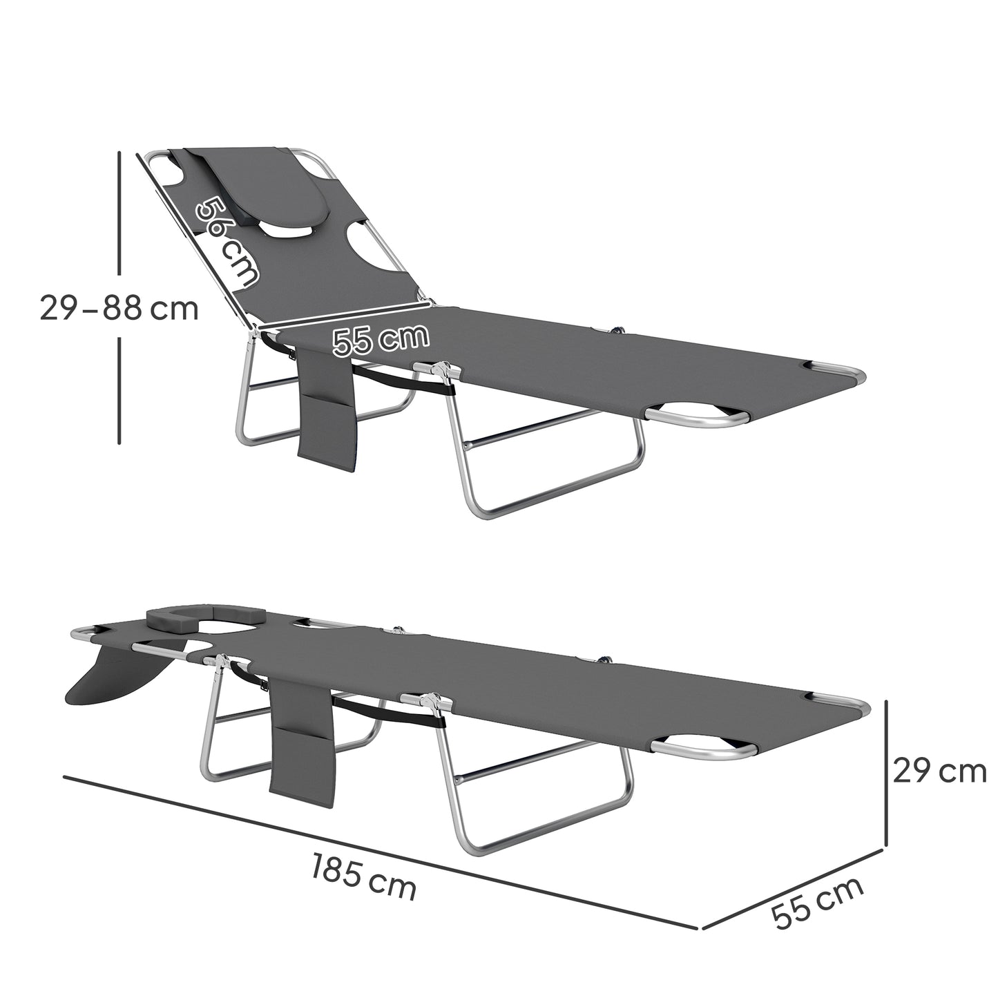 Outsunny Reclining Face Hole Sun Lounger - Dark Grey