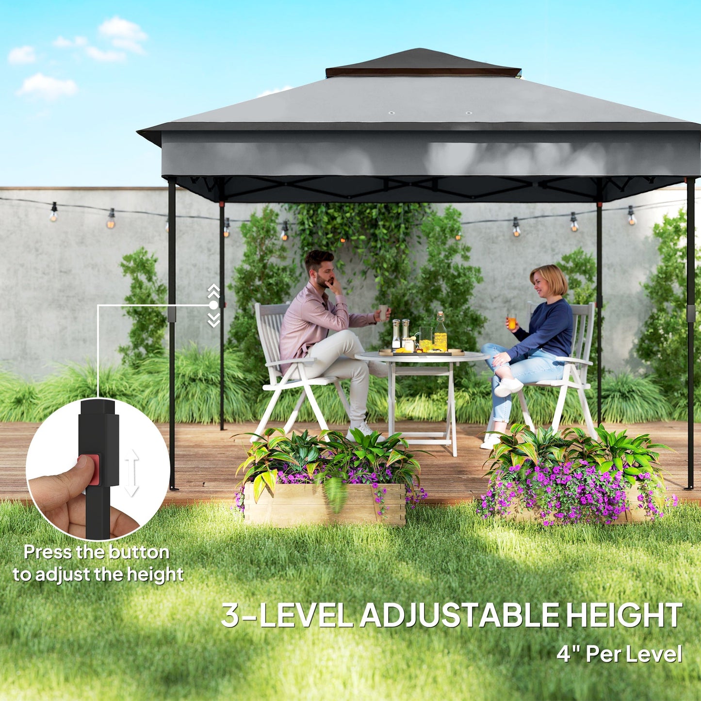 Outsunny 3 x 3(m) Pop Up Gazebo, Height Adjustable Instant Event Shelter with Netting and Carrying Bag, Grey