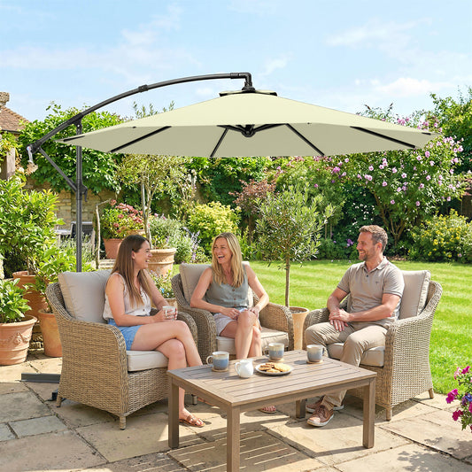Outsunny 3m Overhanging Cantilever Parasol in Beige, image 2