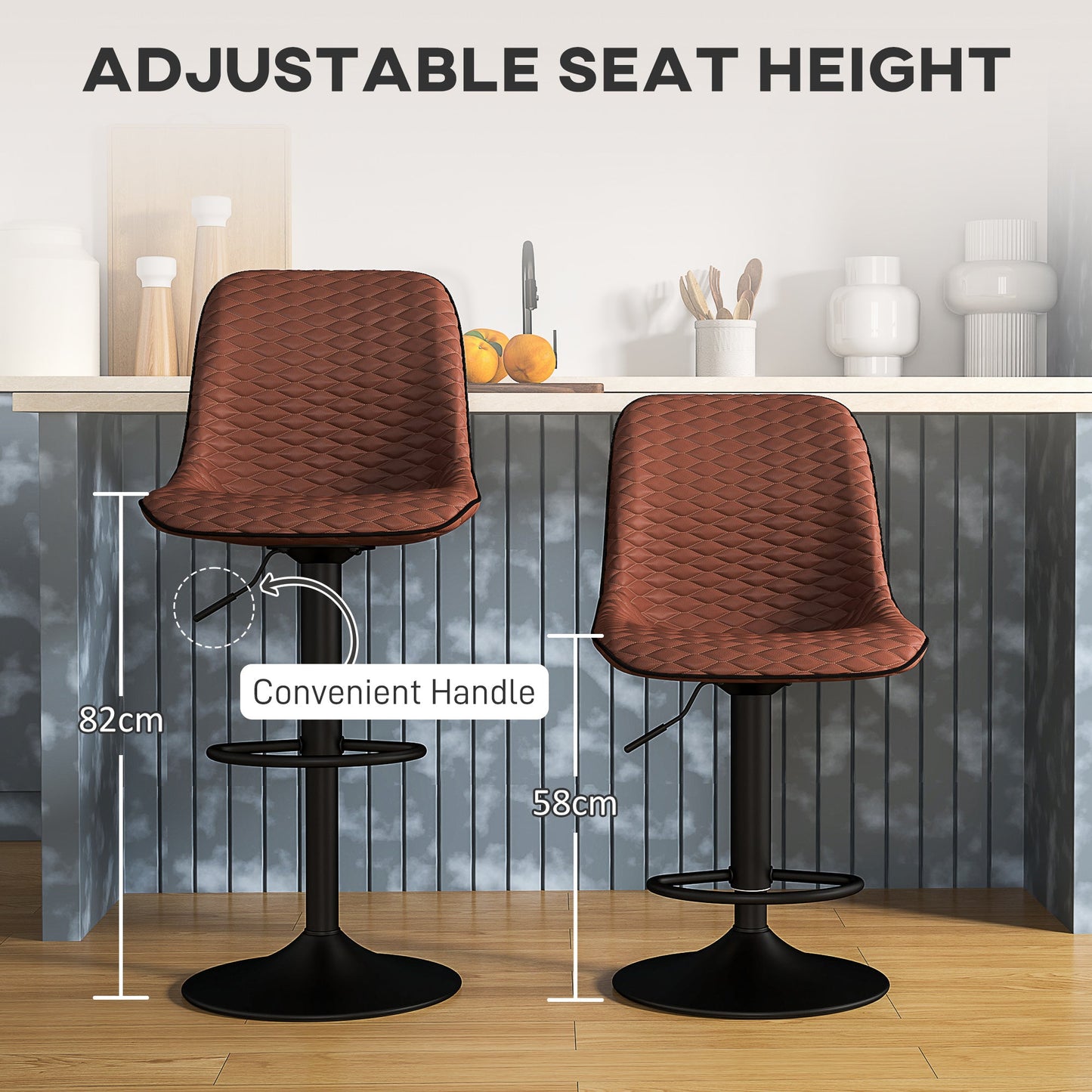 HOMCOM Set of Two Faux Leather Bar Stools - Brown