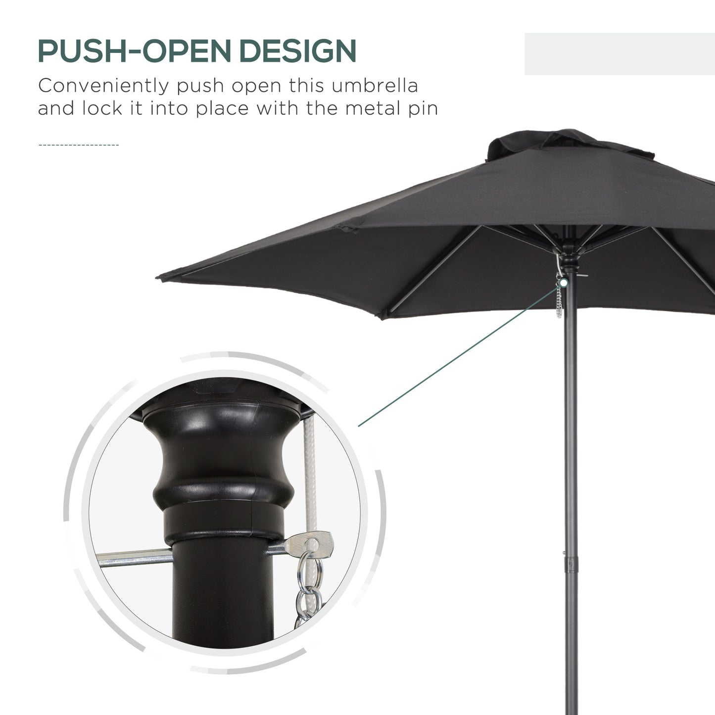 Outsunny 2m Parasol ogrodowy, zewnętrzny parasol przeciwsłoneczny z 6 wytrzymałymi żebrami na balkon, ławkę, ogród, czarny