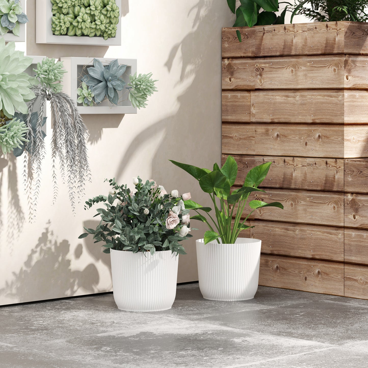 Outsunny Set of Two Ф22cm Planters - White