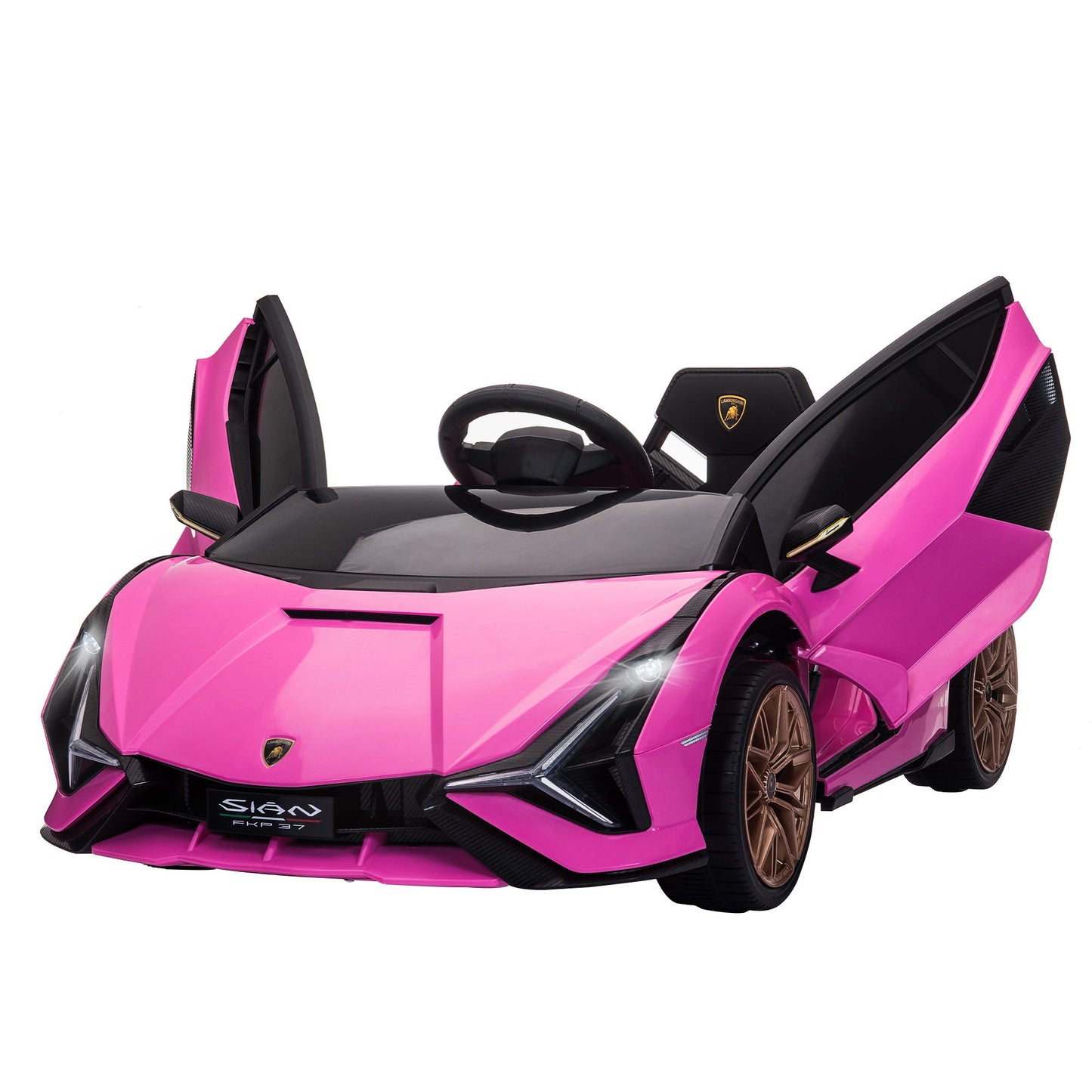 HOMCOM Lamborghini Sian Licencjonowany 12V Elektryczny Samochód Dziecięcy Do Jazdy 2 Silniki Zabawka Samochodzik Z Pilotem Muzyka Światła MP3 dla 3-5 Lat Różowy