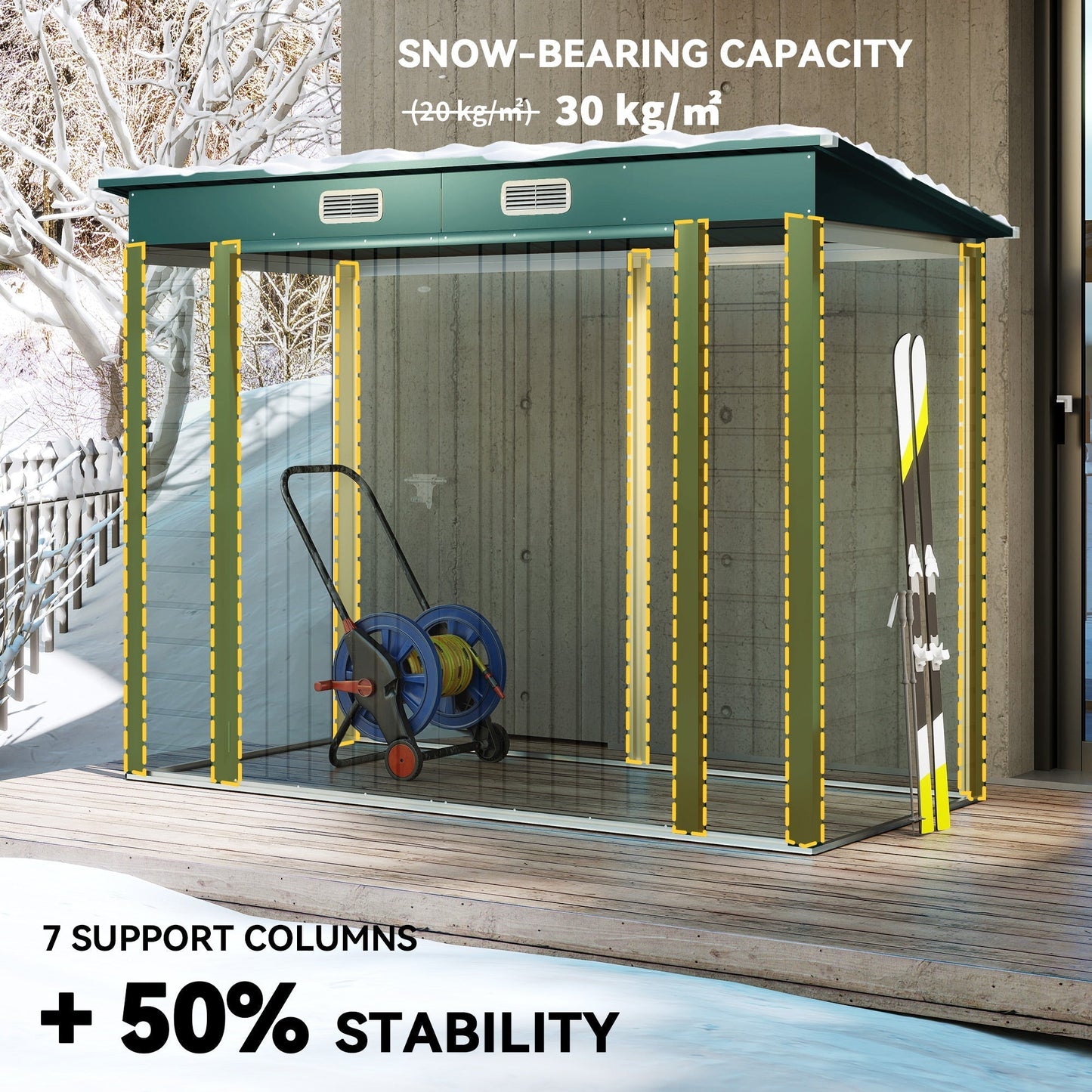 Outsunny 3.7 x 7.9ft Galvanised Steel Shed, with Latched Door and Padlock - Green
