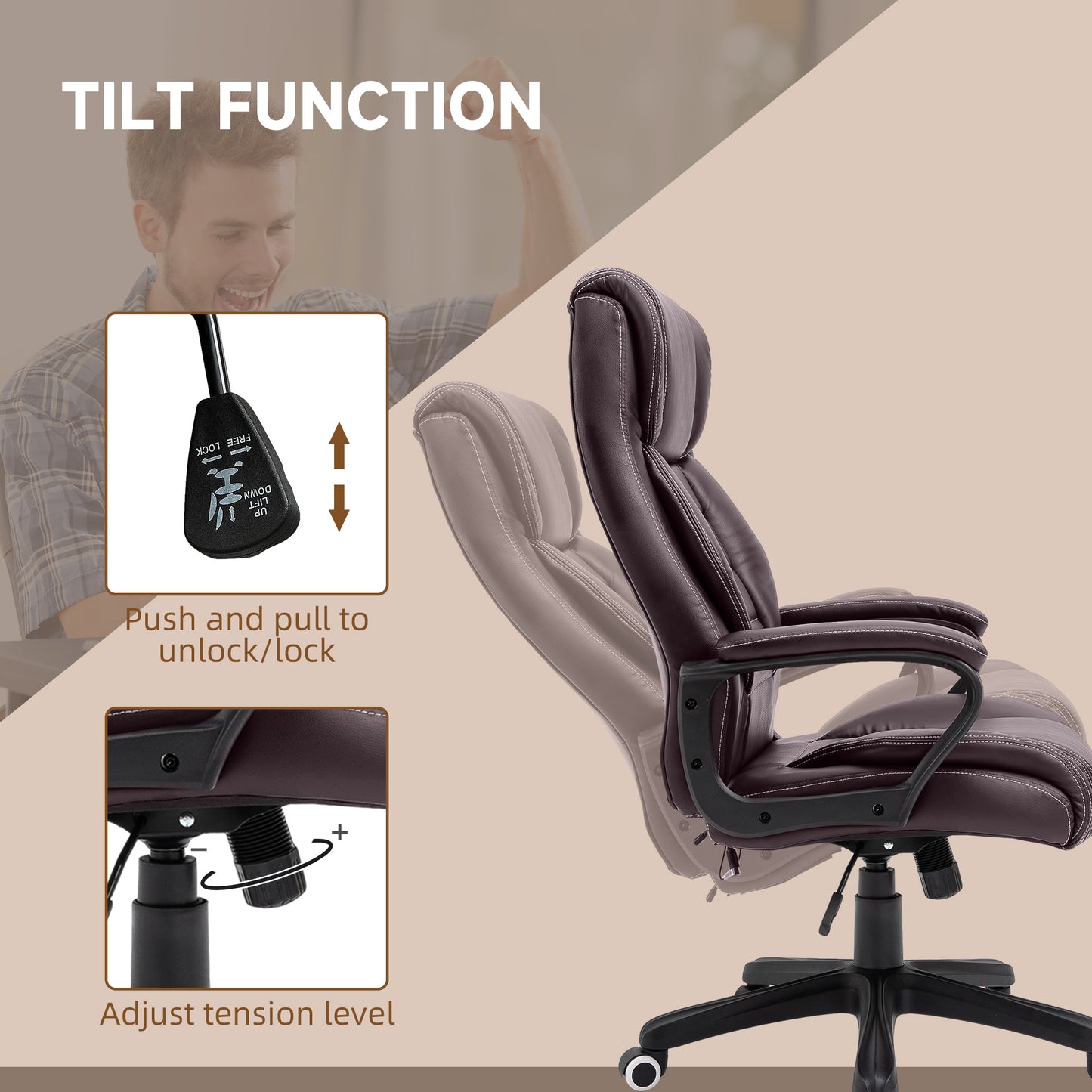 Vinsetto Office Chair with 6-Point Maaage and Back Heat, PU Desk Chair with Padded Seat and Armrest, Computer Chair with Tilt Function for Home, Brown