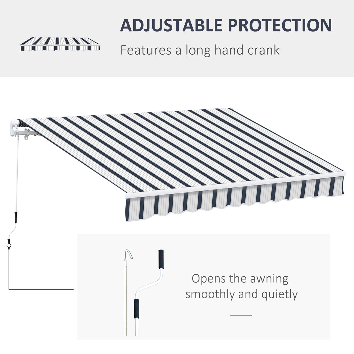Outsunny Manual Retractable Awning, 4x3 m-Blue/White