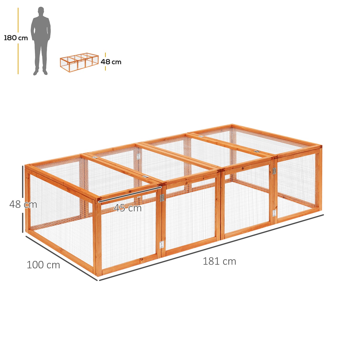 PawHut Wooden Rabbit Hutch Cage 6ft with Wire Mesh, Openable Roof, Play Space for Outdoor, Natural Wood Finish