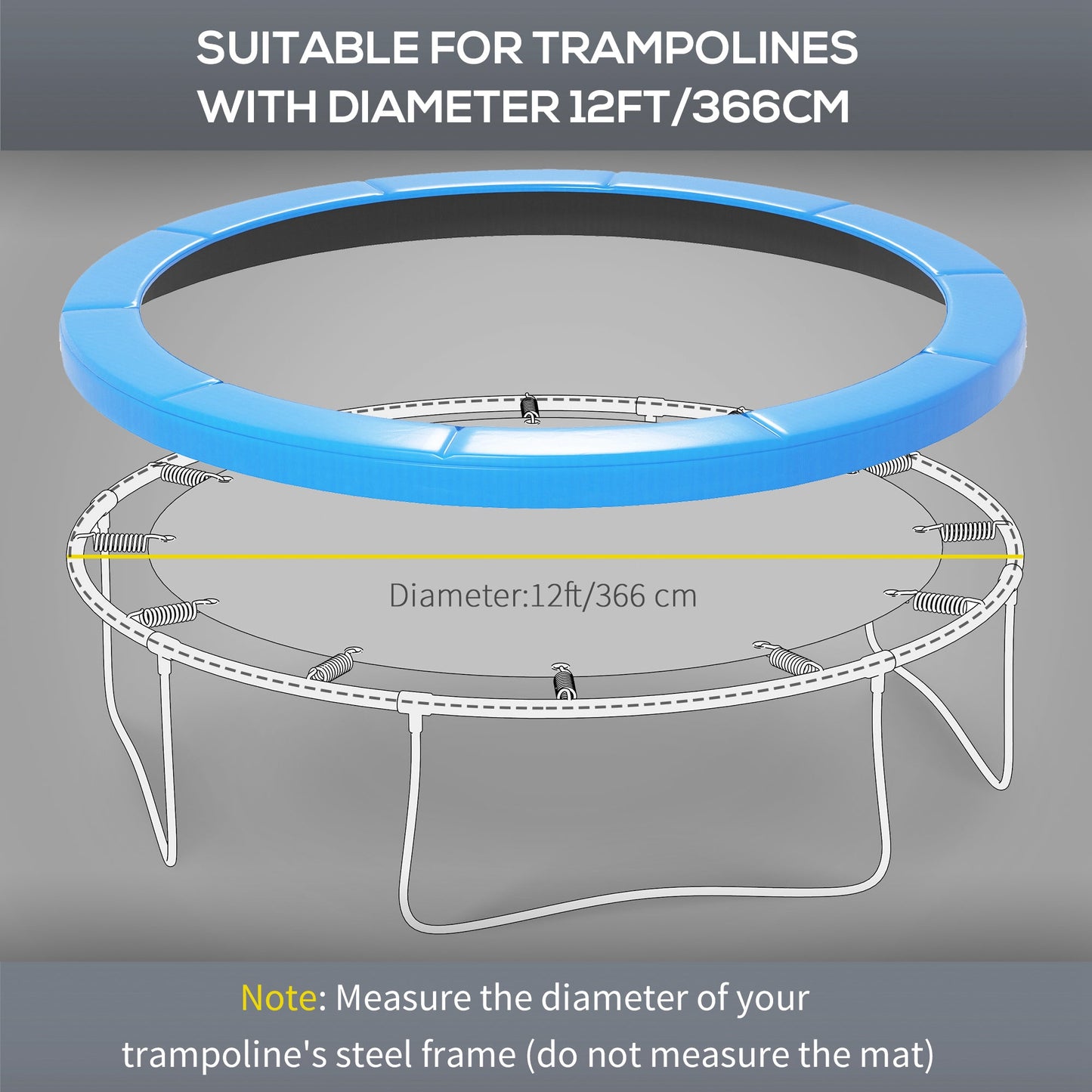 HOMCOM 12ft Trampoline Accessories Safety Pad Φ366cm Replacement Surround Padding Thick Foam Pads Light Blue