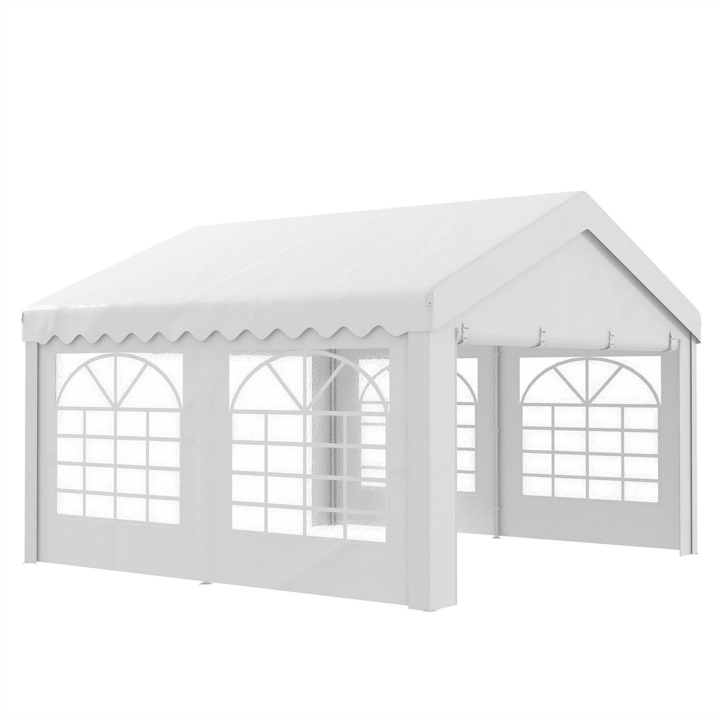 Outsunny 4m x 4 m Garden Gazebo Portable Carport Shelter with Removable Sidewalls & Double Doors, Heavy Duty Party Tent Car Canopy