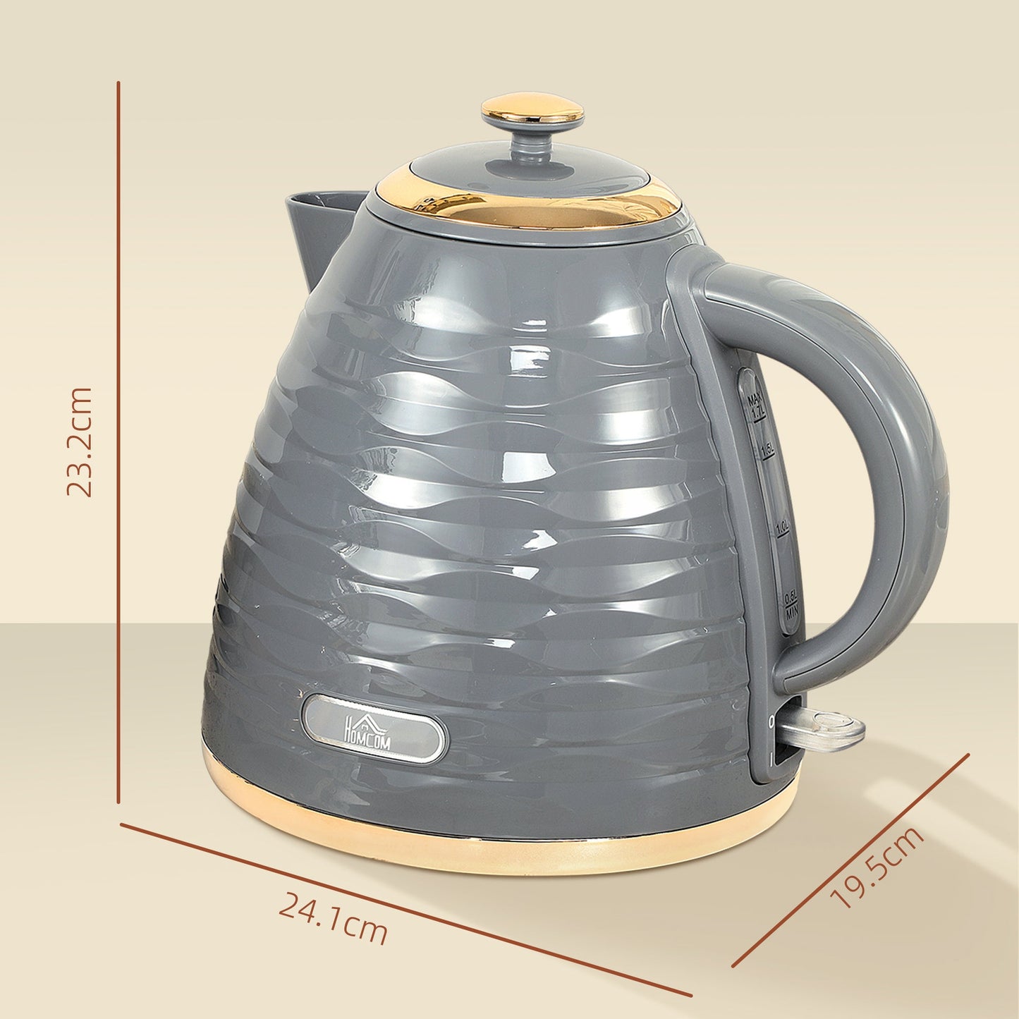 HOMCOM Electric Kettle, 1.7L, Fast Boil, 3kW Water Kettle with Removable Washable Anti-scale Filter, Auto Shut-off, 360¡ Swivel, BPA Free, Grey Water Ripple Texture