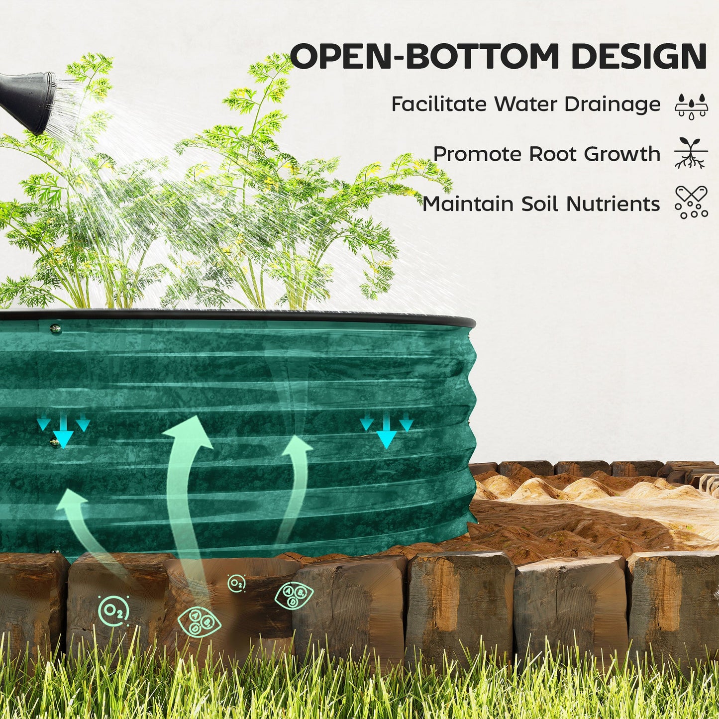 Outsunny Galvanised Raised Garden Bed, Metal Planter Box with Safety Edging, for Flowers, Herbs, Succulents, Light Green