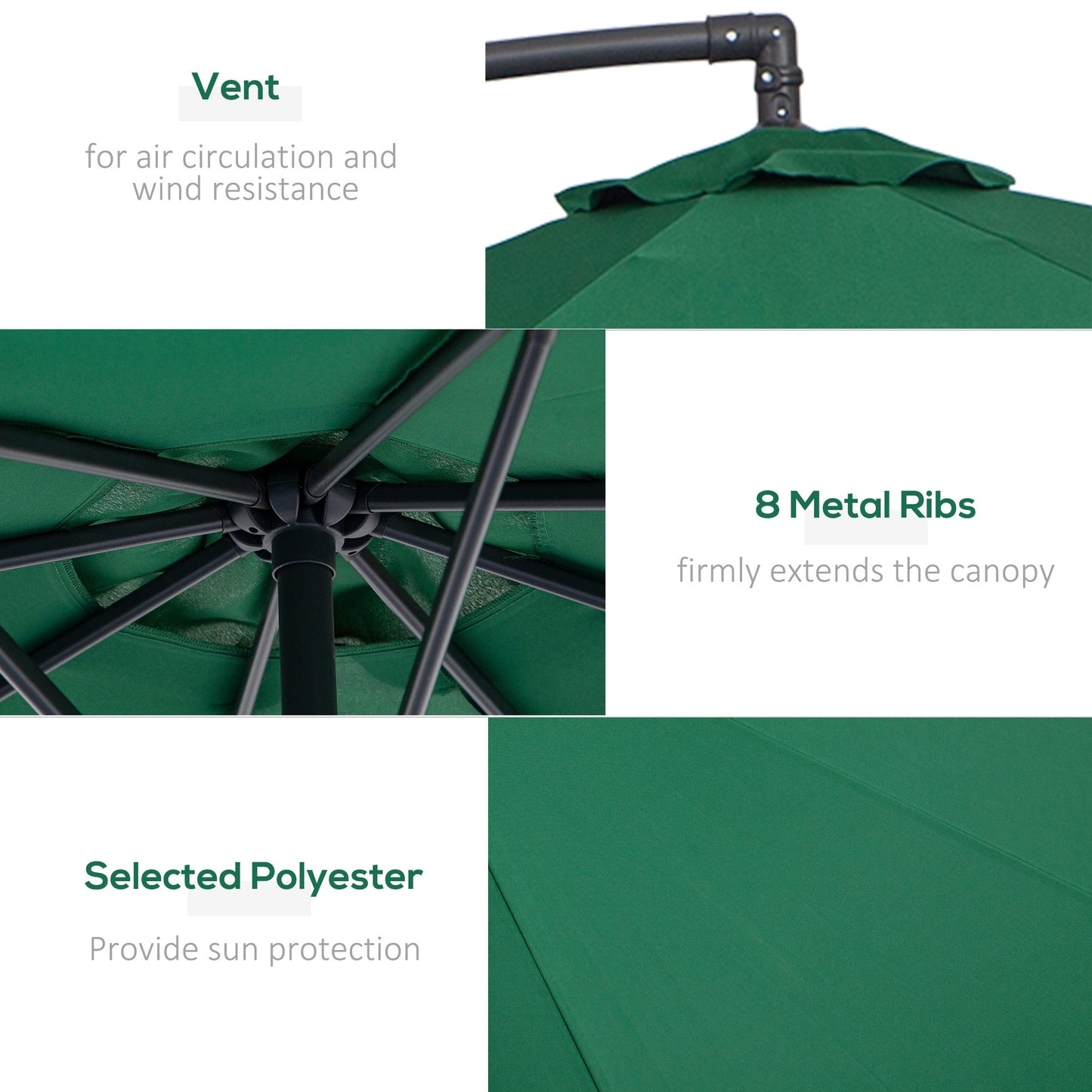 Outsunny 3m Banana Hanging Parasol Umbrella Green