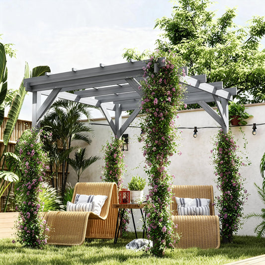 Outsunny Wooden Pergola Kit in Grey, image 2