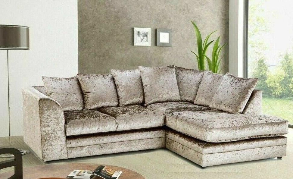 Arabia Crushed Velvet Corner Sofa - Silver, Black, Mink