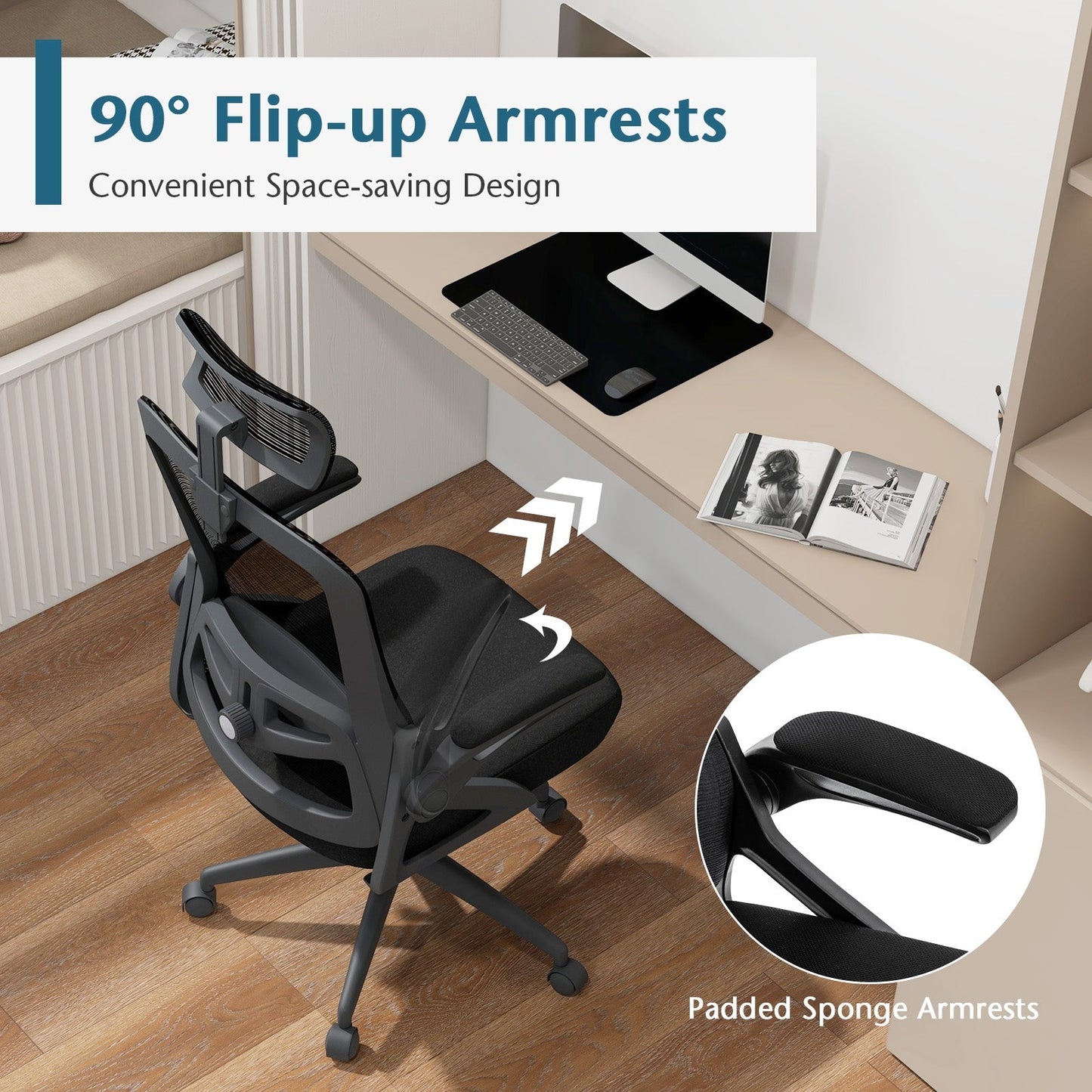 Ergonomic Office Chair with Adjustable Lumbar Support for Home Office-Black