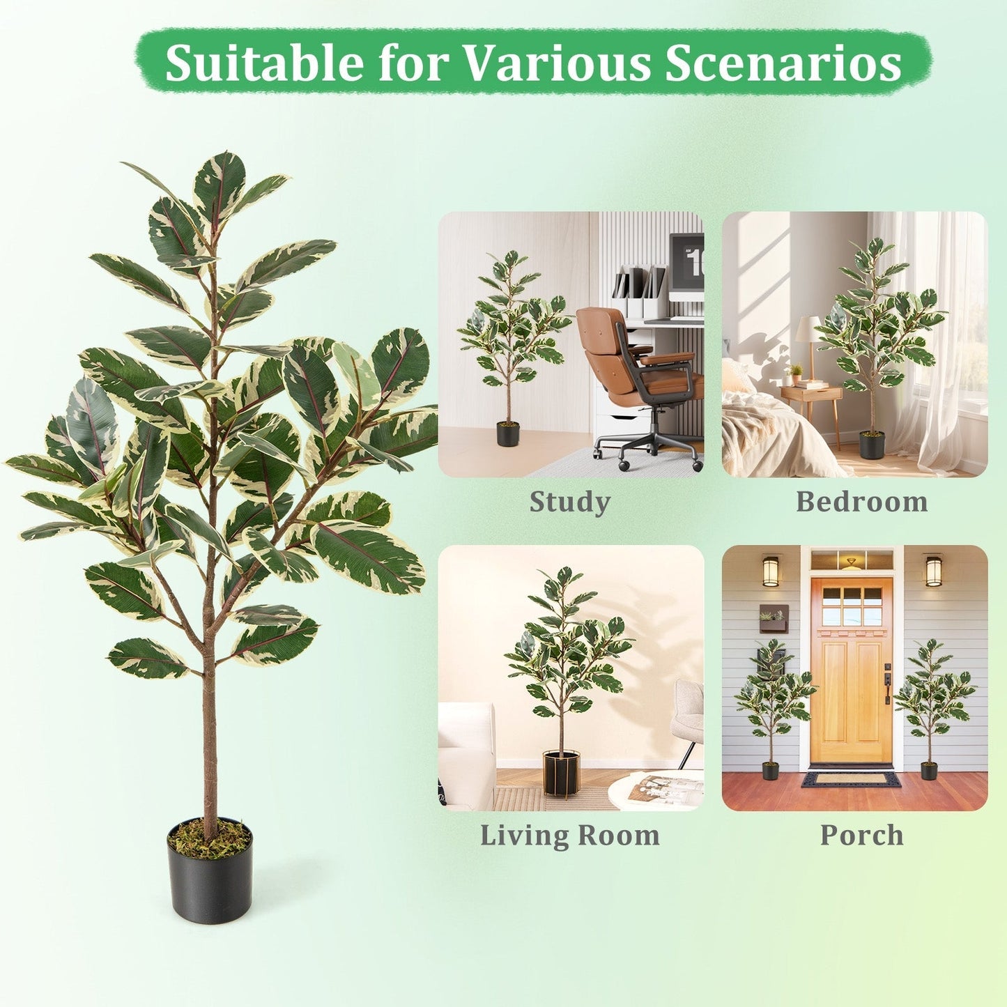 2 Pack 130cm Tall Artificial Bird of Paradise Plant with 46 Multi-colored PEVA Leaves-Green