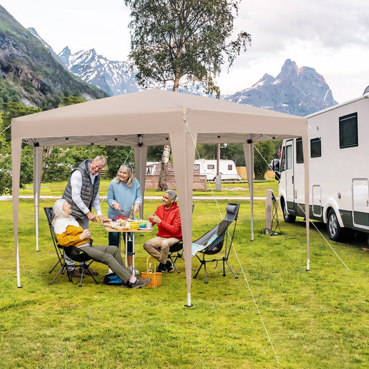 400 x 348 cm Height Adjustable Hexagonal Pop-Up Canopy Tent with Dressed Legs-Khaki