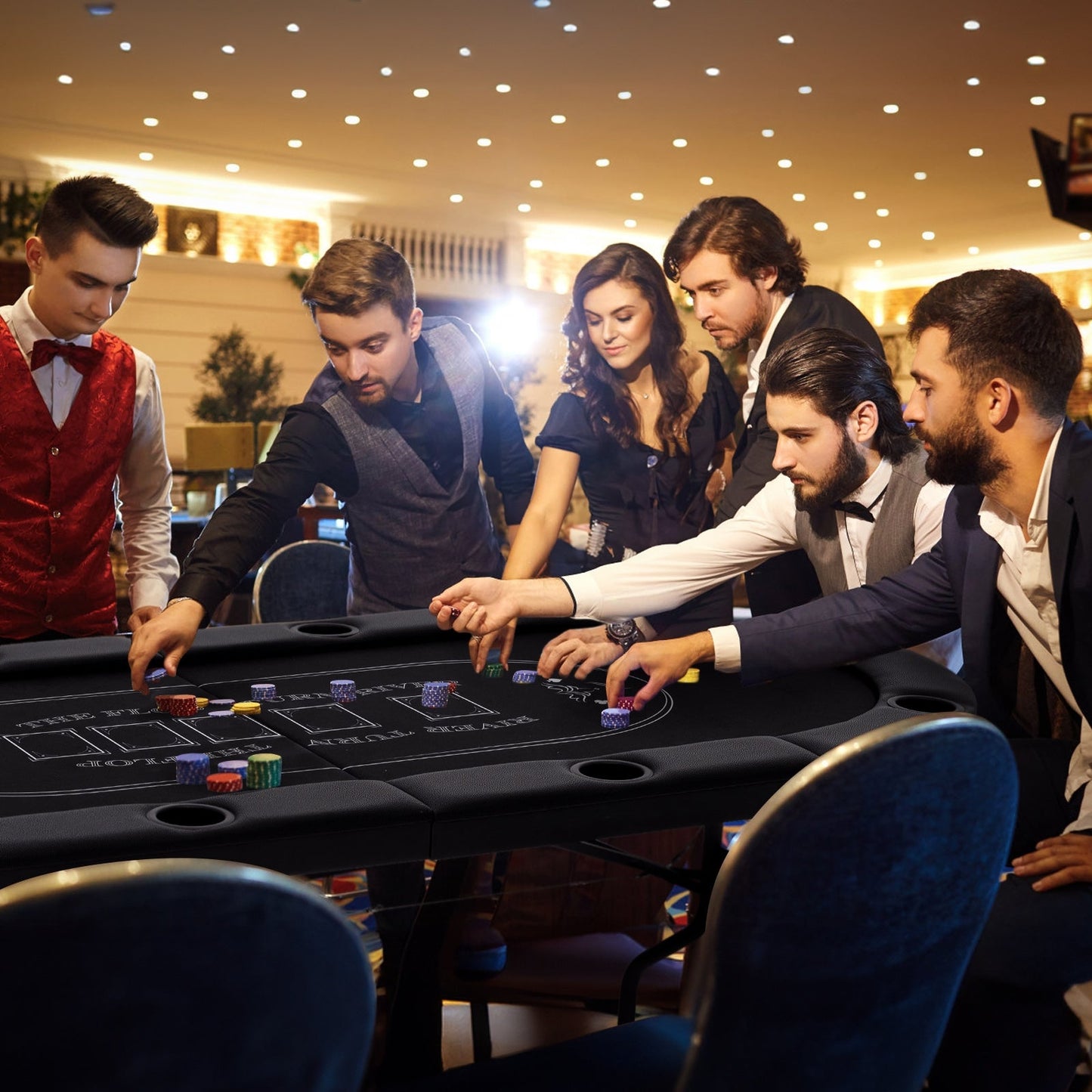 1.8m Foldable Poker Table for Blackjack Texas Hold’em Casino Leisure Game-Blue