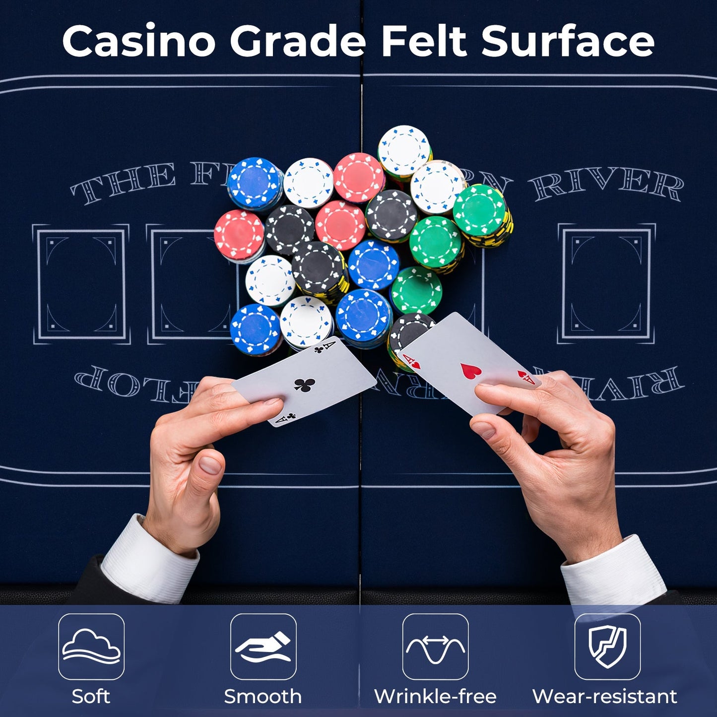 1.8m Foldable Poker Table for Blackjack Texas Hold’em Casino Leisure Game-Black