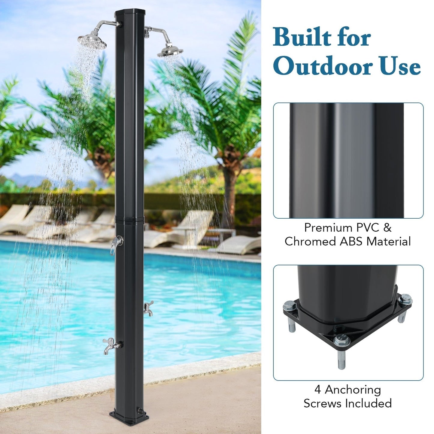 9.3 Gallon Solar Heated Outdoor Shower with Dual Shower Heads-Black