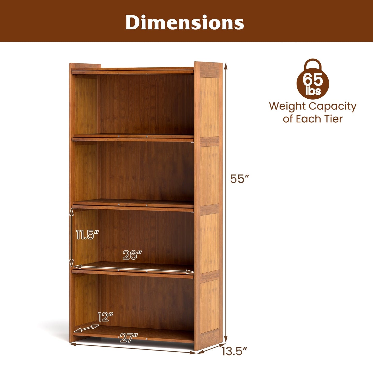 140 cm Bamboo Bookshelf with See-through Acrylic Doors-Brown