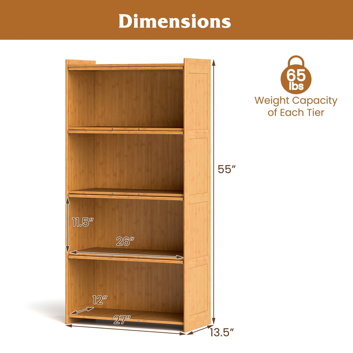140 cm Bamboo Bookshelf with See-through Acrylic Doors-Natural
