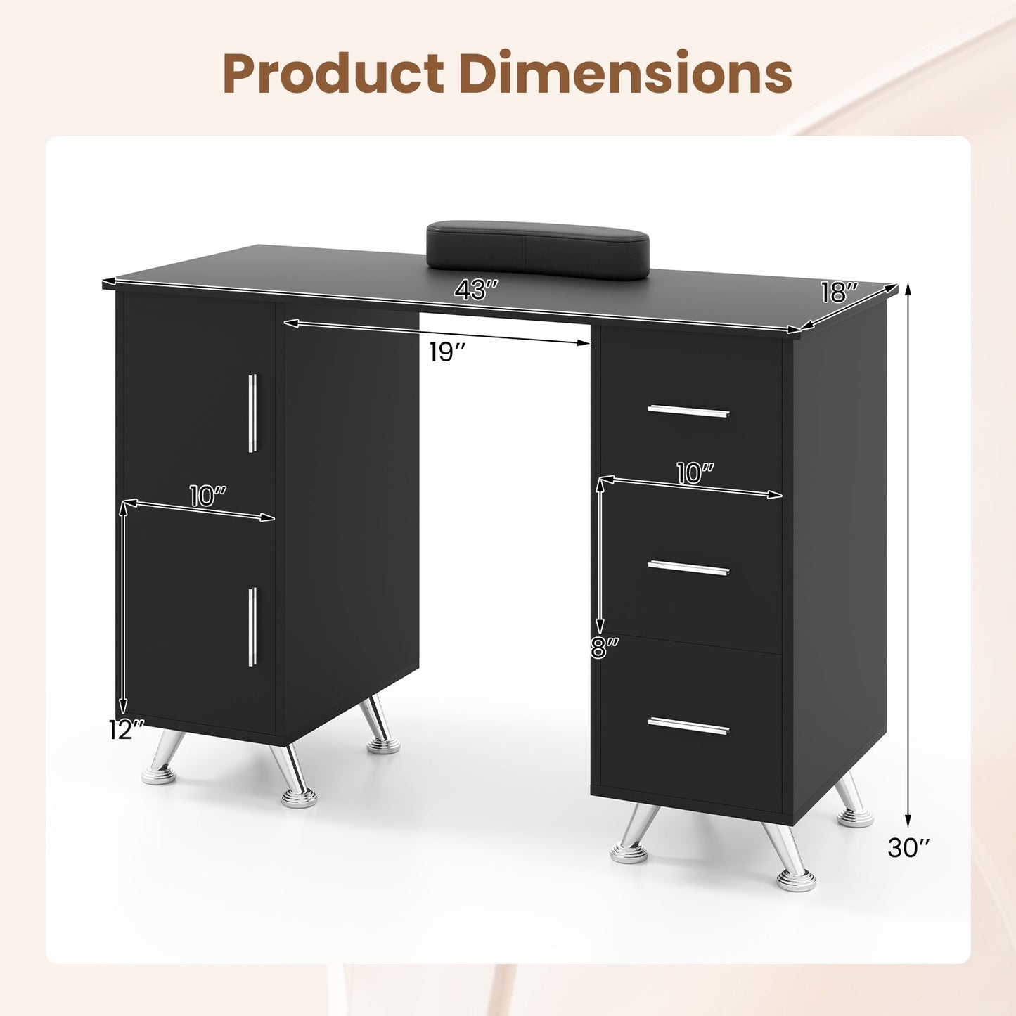 Manicure Table Nail Desk Nail Tech Station with Drawers-Black