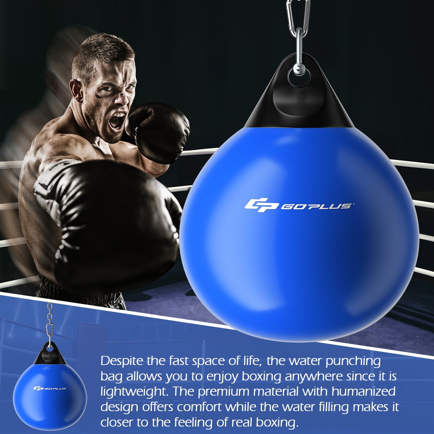 Water Punching Bag with Water Injector and Hanging Accessories-Blue