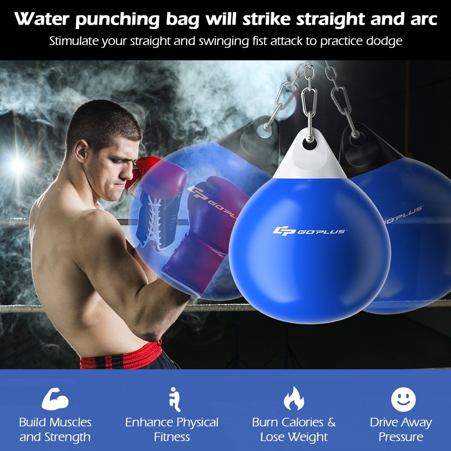 Water Punching Bag with Water Injector and Hanging Accessories-Blue