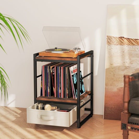 Bedside table with fabric drawer & open storage compartment side table bedside table