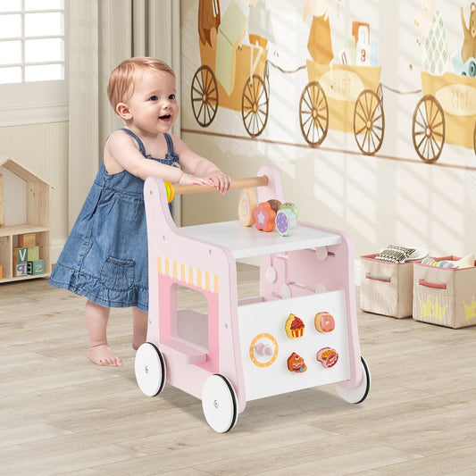 Multifunctional Ice Cream Cart Toy with Sweet Accessories and Smooth Wheels-Pink
