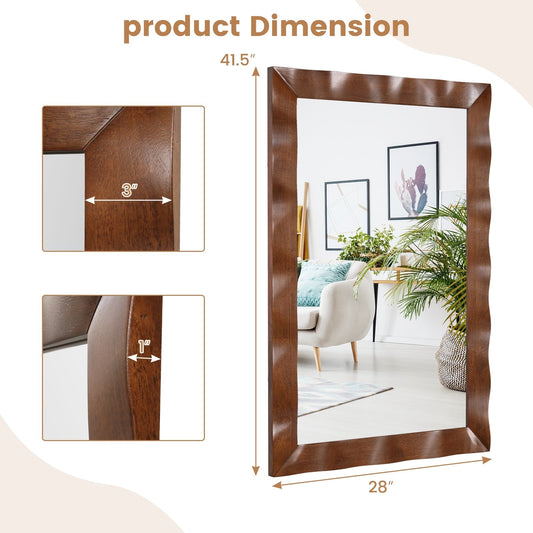 Farmhouse Wall Mirror Rubber Wood Rustic Style Wall Mirror-Brown