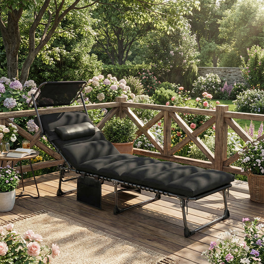 Outsunny Folding Sun Lounger with Canopy in Black, image 2