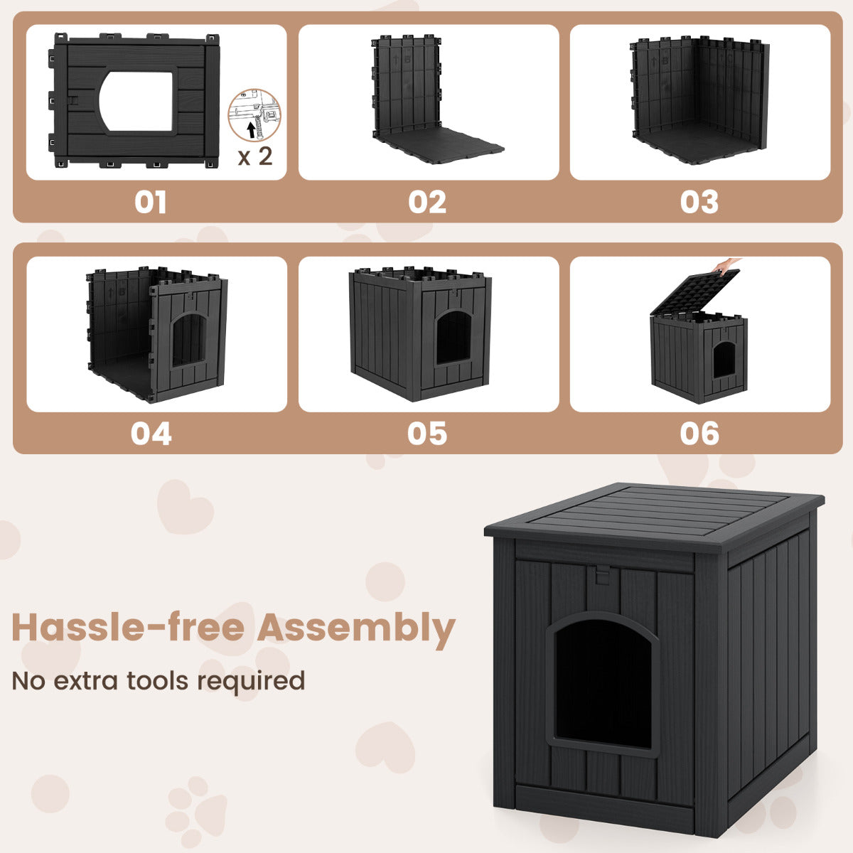 Indoor Outdoor Cat House with Flip Front Door and Raised Floor-Black