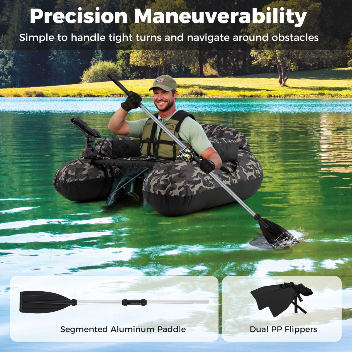 Inflatable Float Tube Fishing River Float with Adjustable Fishing Rod Holder-Colourful