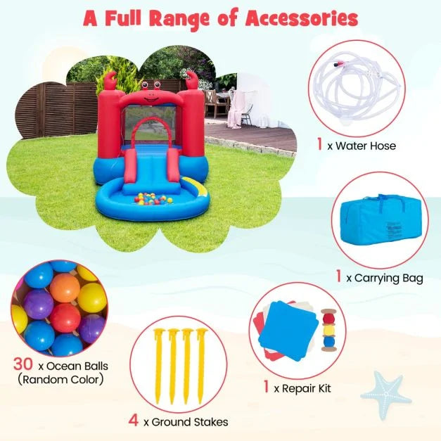 Inflatable Red Crab-themed Water Slide Park with Slide and Splash Pools
