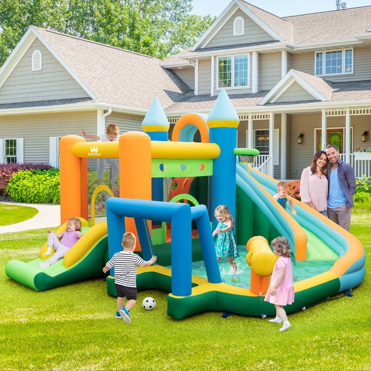 Inflatable Water Slide Blowup Water Park with Splash Pool (Without Blower)